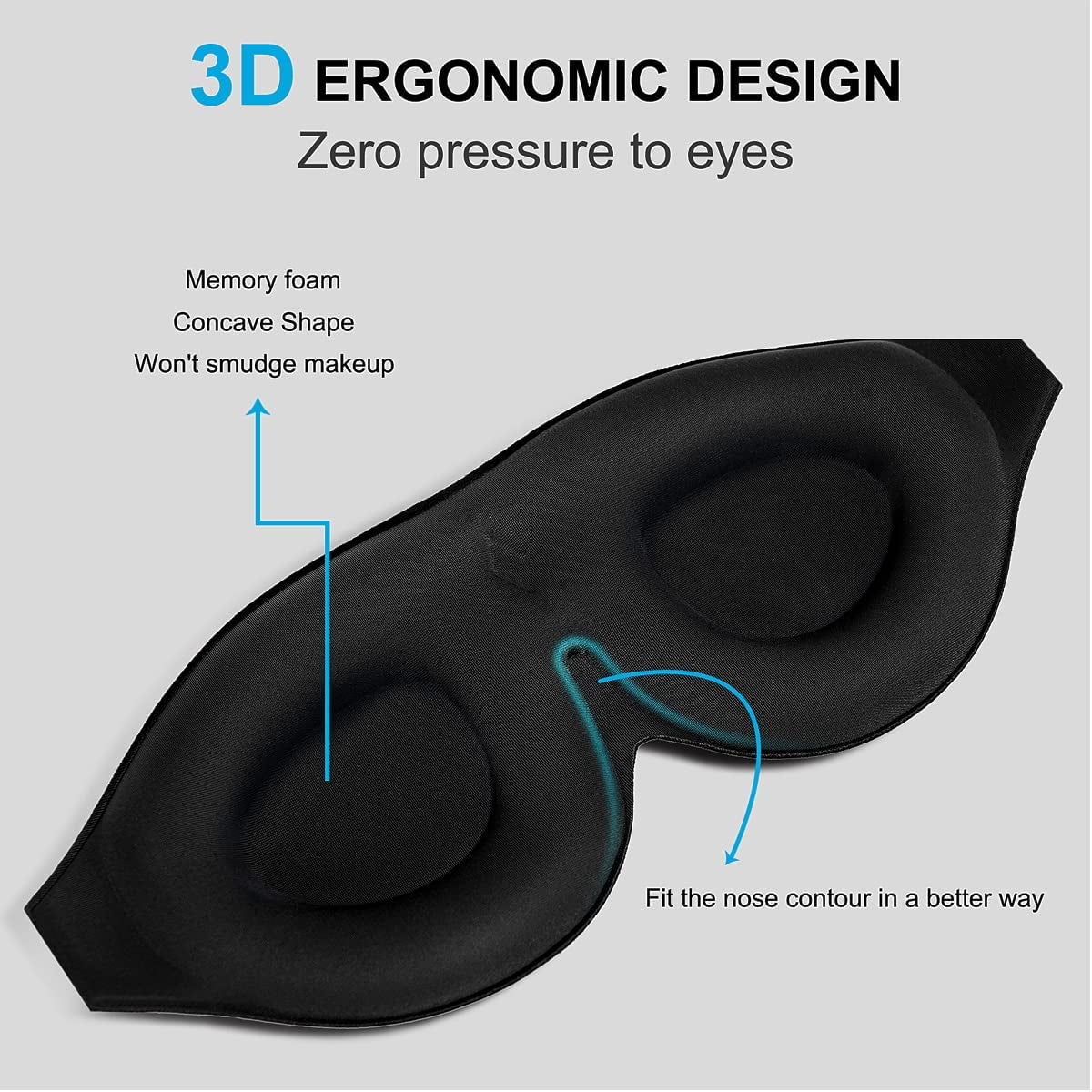 Memory Foam Sleep Mask with Comfortable Contoured Cups for Women and Men Sensitive Eyes, 3D Pillow Soft Blackout Eye Mask without Pressure on Eyelids and Eyelashes, Earplugs Set, Black