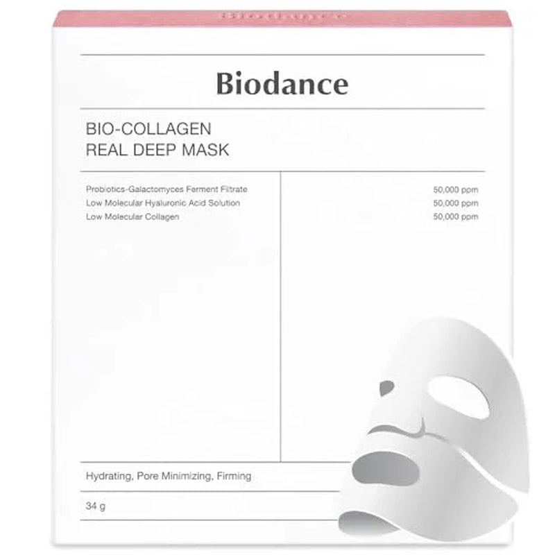 Bio-Collagen Real Deep Mask, Hydrating Overnight Mask, Pore Minimizing, Elasticity Improvement, 34G X4Ea