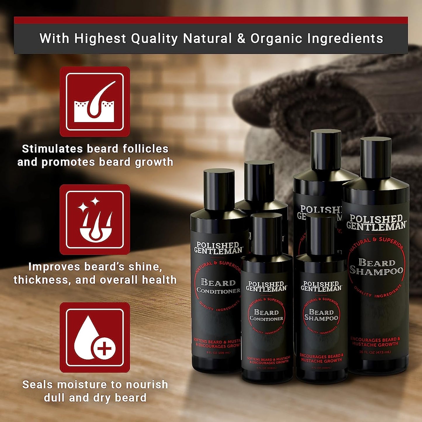 Beard Shampoo and Conditioner Set - Refreshing Beard Moisturizer & Mustache Softener - Beard Thickener with Tea Tree & Growth Oil - Paraben-Free & Sulfate-Free - Made by USA (16Oz)