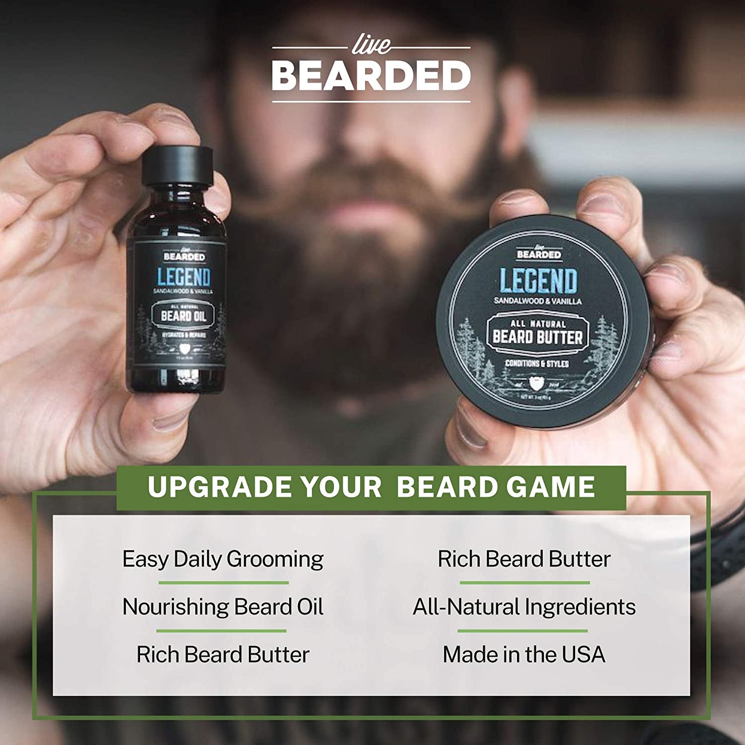 : Beard Oil and Beard Butter Grooming Kit - Straight up - All-Natural Ingredients with Shea Butter, Argan Oil, Jojoba Oil and More - Beard Growth Support - Made in the USA