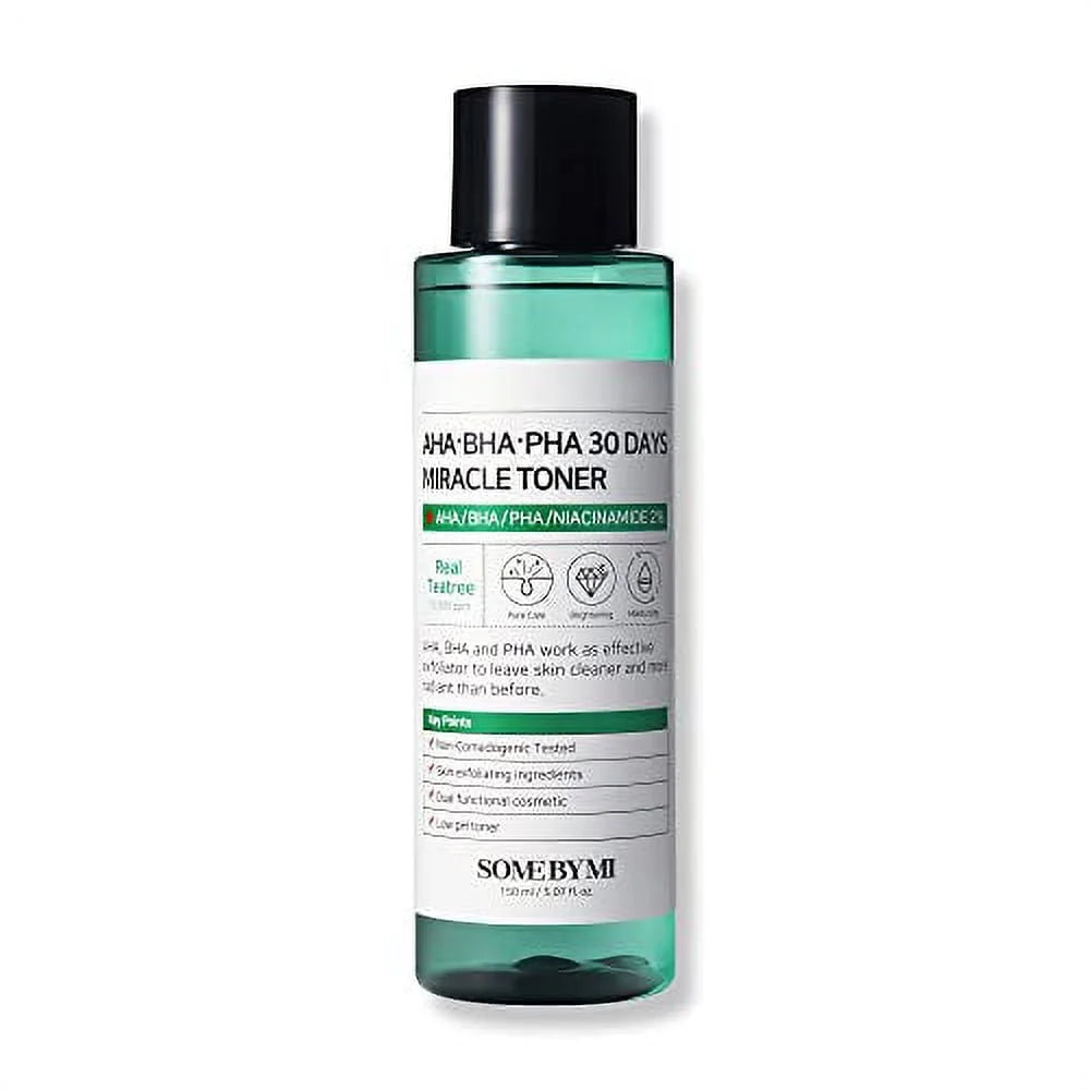 AHA BHA PHA 30 Days Miracle Toner - 5.07Oz, 150Ml - Made from Tea Tree Leaf Water for Sensitive Skin - Mild Exfoliating Daily Facial Toner - Acne, Sebum and Oiliness Care - Facial Skin Care