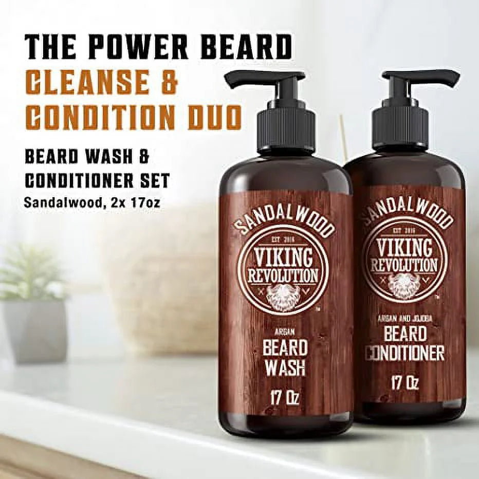 - Beard Wash & Beard Conditioner - Beard Shampoo & Beard Oil - Sandalwood, 34 Oz