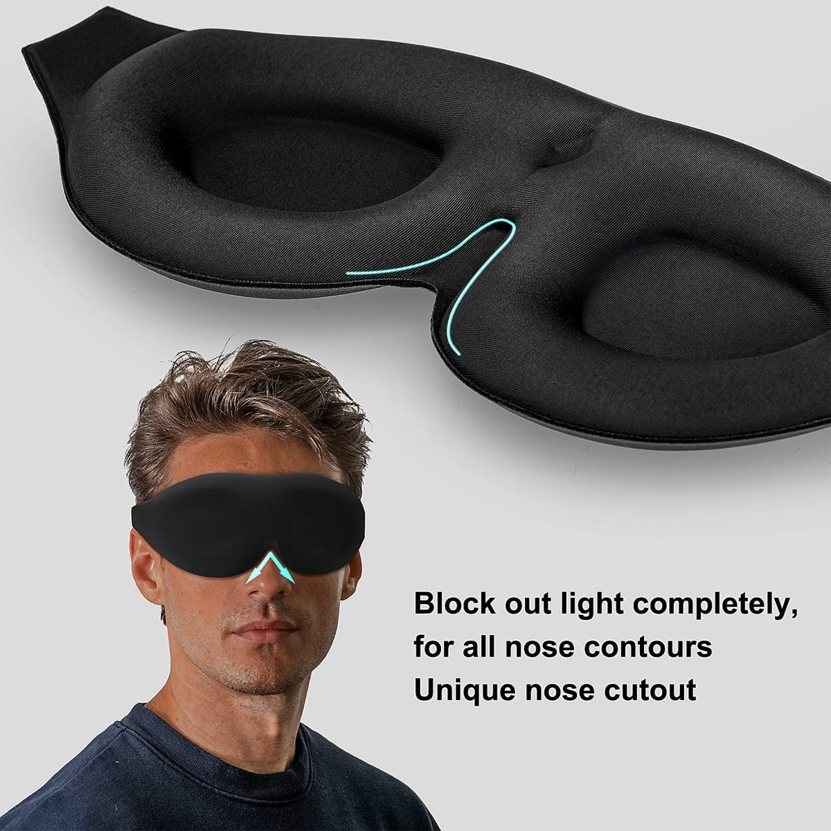 Memory Foam Sleep Mask with Comfortable Contoured Cups for Women and Men Sensitive Eyes, 3D Pillow Soft Blackout Eye Mask without Pressure on Eyelids and Eyelashes, Earplugs Set, Black